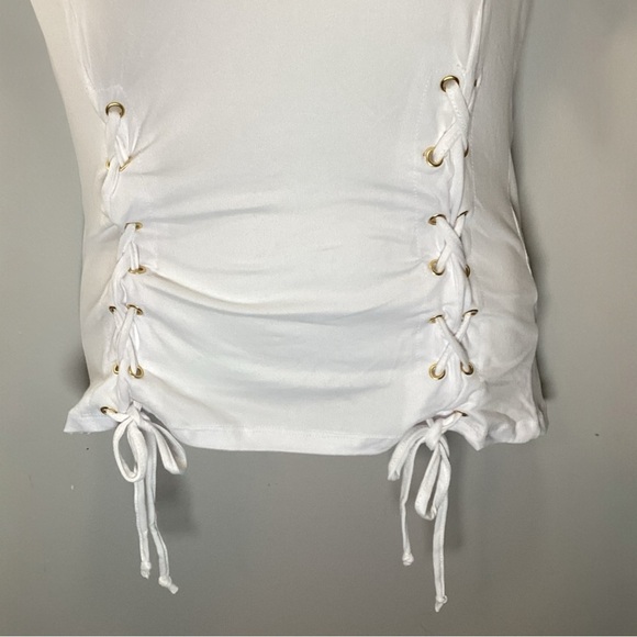 Plus Size, White Fitted Short Sleeve Tie Front T-Shirt, Size 3X - Picture 5 of 6